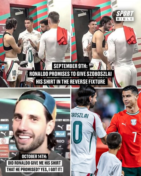 圆梦☺️索博赛后拿到偶像C罗球衣，前次找C罗换球衣时被示知没了